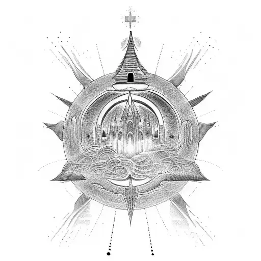 A Celestial Scene With A Heavenly Kingdom And The Lord's Prayer Inscribed In Delicate Script