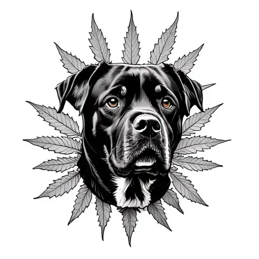 Rottweiler And Weed Leaf