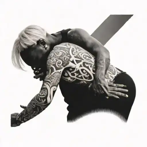 Very Slim White Blonde Female In The Arms Of A Muscular Big Black Male