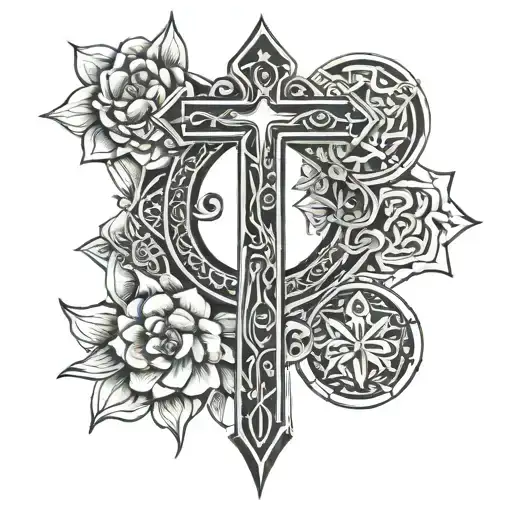 An Intricate Ankh Symbol Intertwined With Lotus Flowers And Hieroglyphics