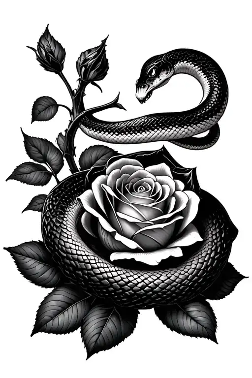 A Snake Coiled Around A Rose