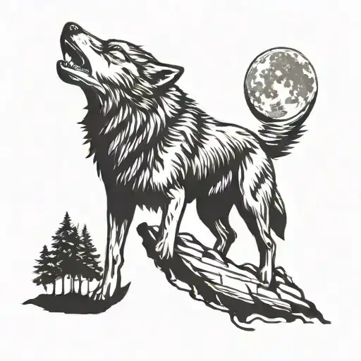 A Majestic Wolf Howling At The Moon With A Silhouette Of A Firefighter In The Background