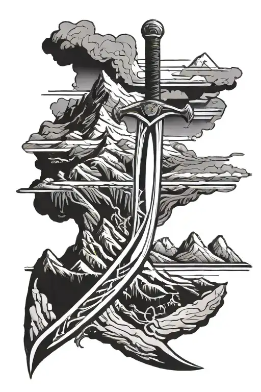 Anduril Sword With Mountains In The Background