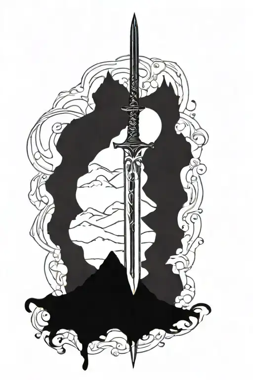 Anduril Sword With Mountains In The Background
