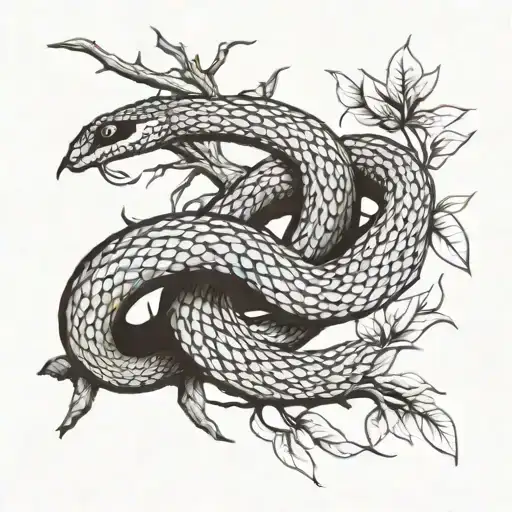 Snake Coiling Around A Single Tree Branch
