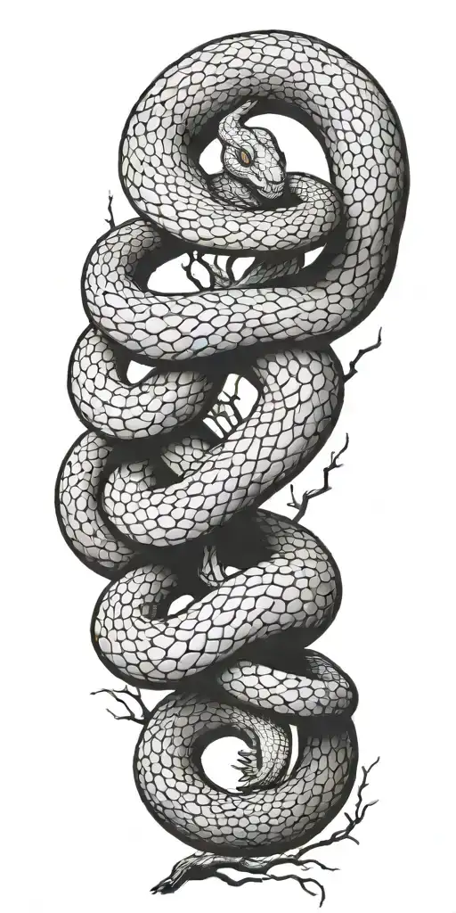 Snake Coiling Around A Single Tree Branch