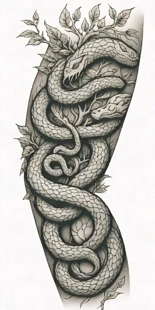 Large Tree Branch With Snake Coiling Around The Arm