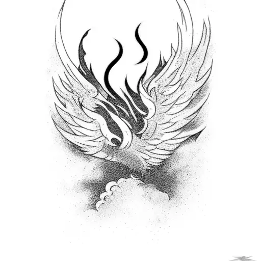 Rising Phoenix Flying Upward From Ashes