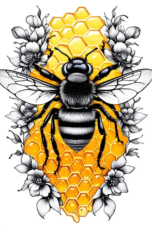 Bees With Honey Comb In The Background