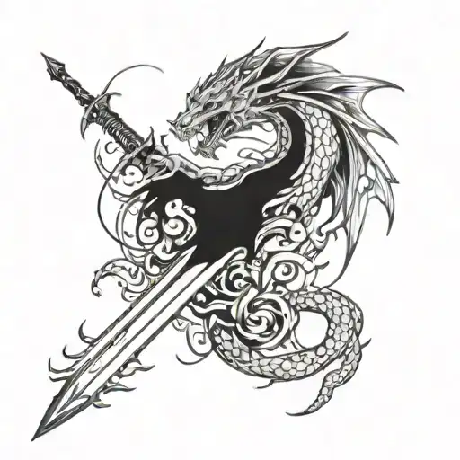 Dragon Longsword Fire Flames Left Arm Sleeve