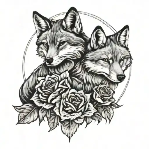 Fox And Wolf Blended By Roses