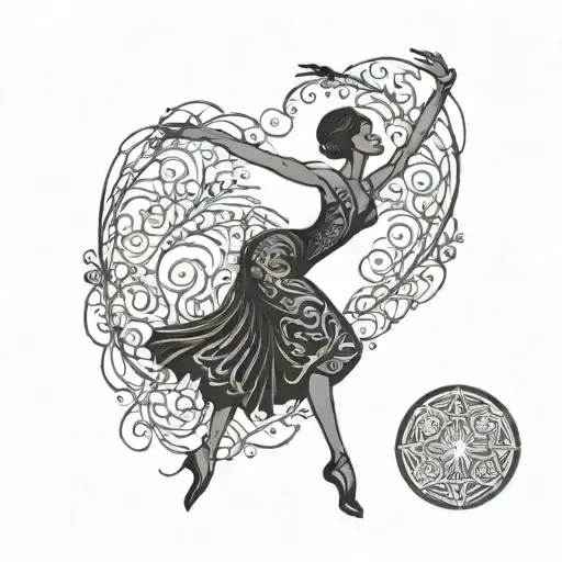 A Tattoo Design Featuring A Silhouette Of A Dancer With Intricate Patterns Inspired By Motown Music
