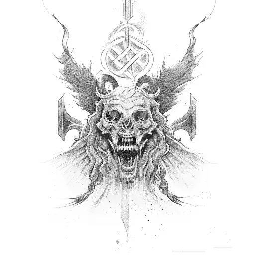 Black Stavkirke Witch Curly Smoke On They Background