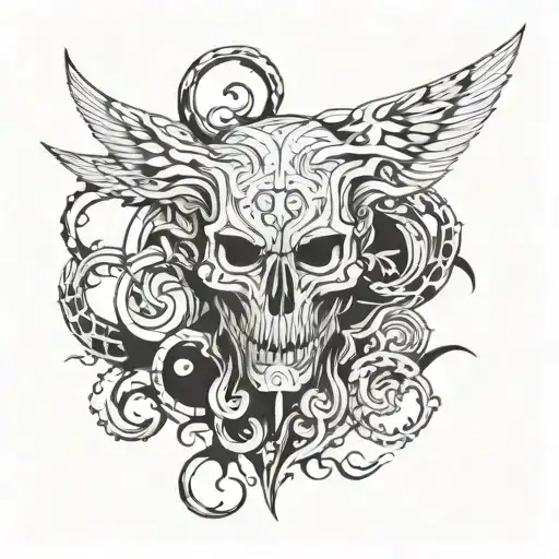 Cyper Sigilism Style Tattoo Sleeve Black And White