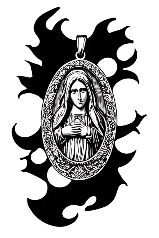 Virgin Mary Oval Pendant Hanging Off The End