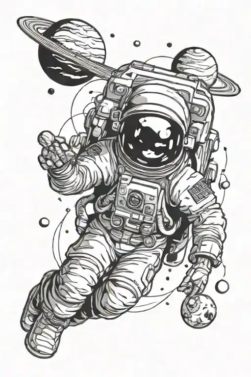 Astronaut Floating With Planets In Background Black