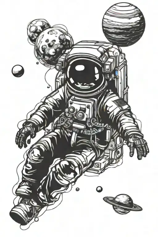 Astronaut Floating With Planets In Background Black