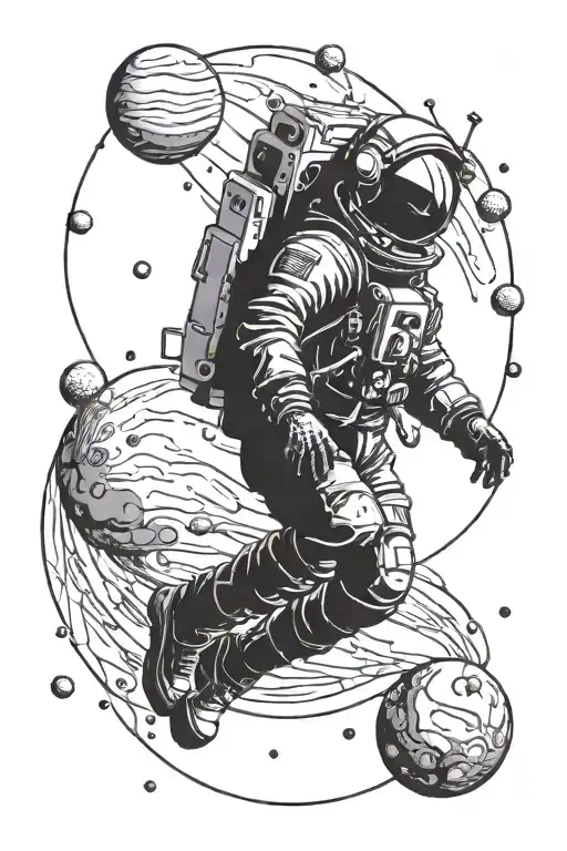 Astronaut Floating With Planets In Background Blacked Out