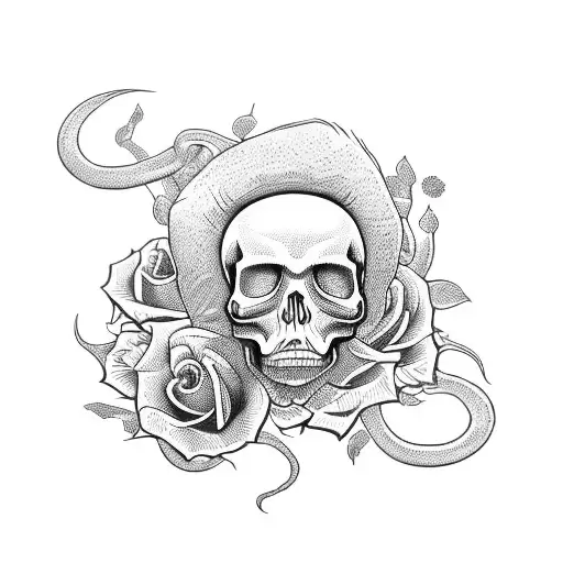 Skull With Roses And Snake