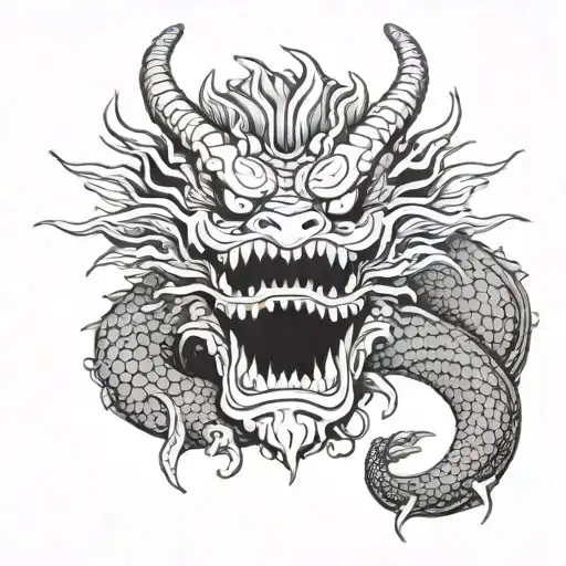Japanese Demon Dragon With Oni Mask