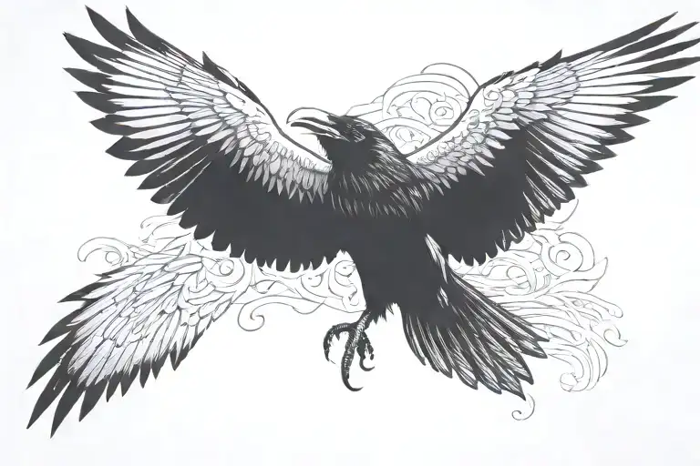 Raven With Open Wings Spread Wide