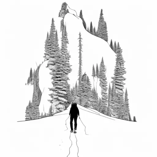 A Human Walking Up A Mountain With Nature Details Trees