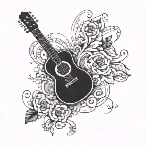 Incorporate A Guitar With Intricate Blackwork Designs Inspired By Sleep Token Imagery