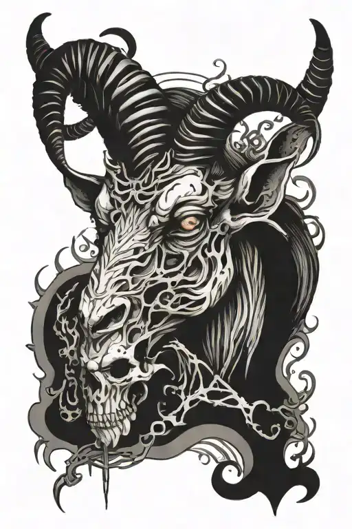 Dark Demonic Goat With Rotten Flesh And Bones Sideways