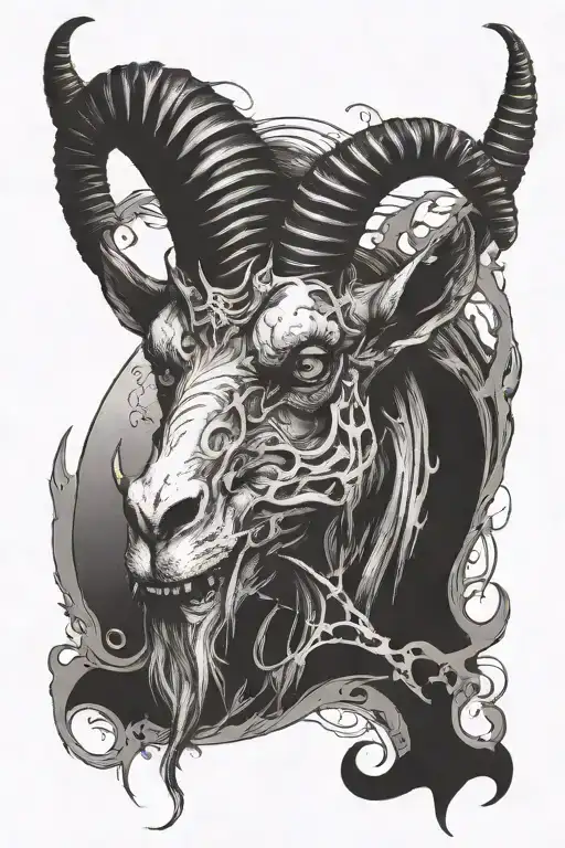 Dark Demonic Goat With Rotten Flesh Sideways