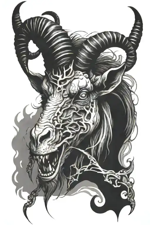 Dark Demonic Goat With Rotten Flesh Sideways Scary