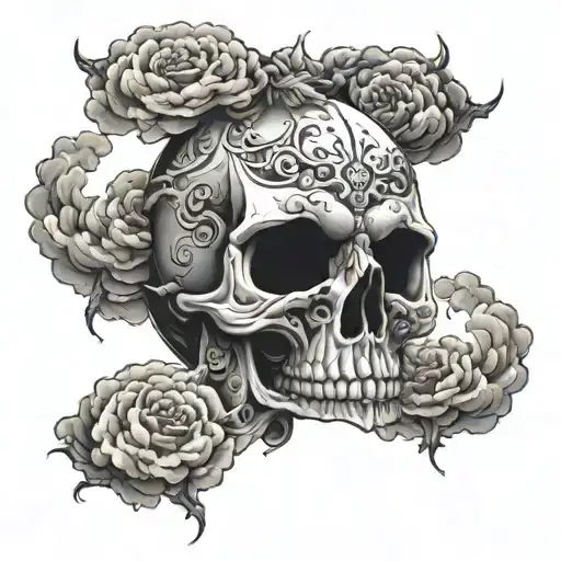 Skull Coming Out Of Switling Clouds Surrounding