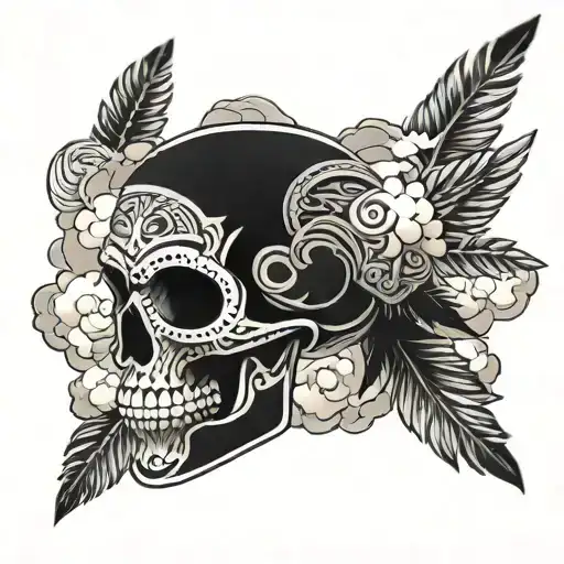 Aztec Skull Coming Switling Clouds Surrounding