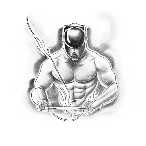 Design A Sleeve Tattoo Depicting A Scene Of A Fire Fighter In Action With A Touch Of Gore