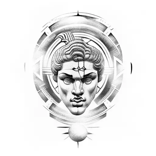Apollo Greek God Face Inside A Sun Symetrical