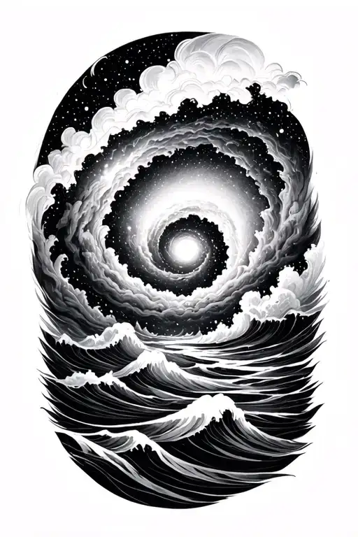 Spiral Galaxy Fading Into A Stormy Sea