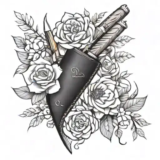 Create A Sleeve Tattoo Featuring Various Leather Working Tools Intertwined With Floral Elements