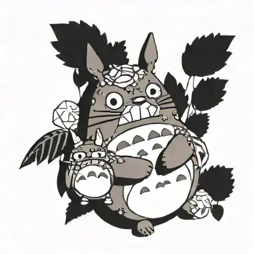 A Cute Totoro Surrounded By Teddy Bears Of Different Sizes