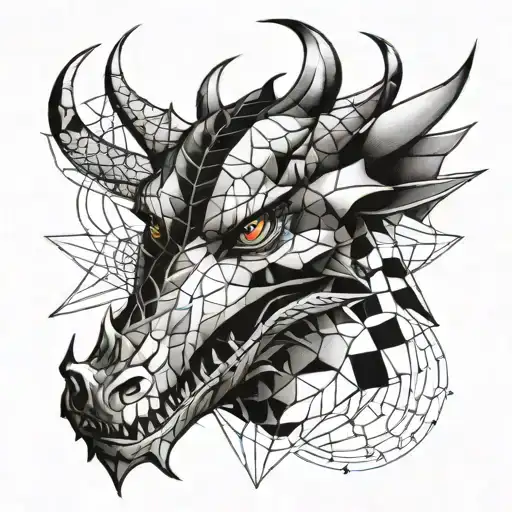 Make Me A Geometric Front View Dragon Face Tattoo Design
