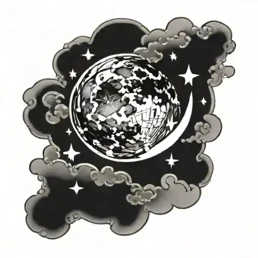 Moon With Stars And Clouds