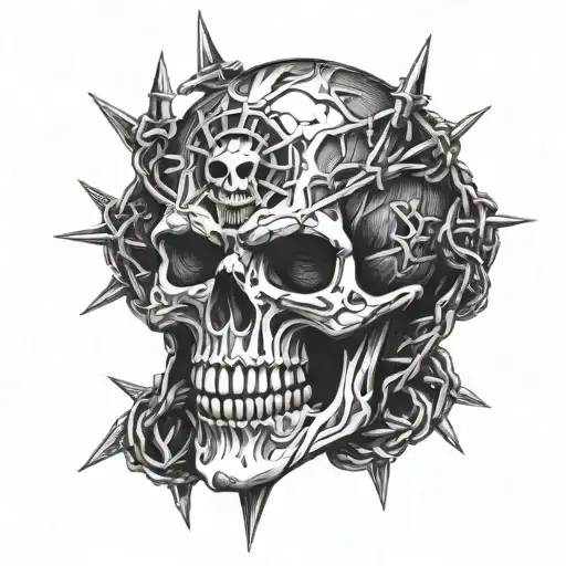 Skull With Barbed Wire And Without Jaw