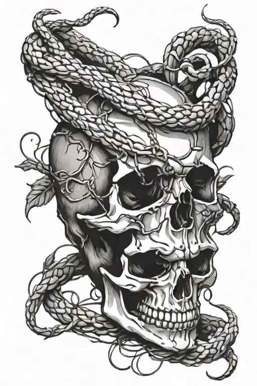 Skull With Barbed Wire And Snake
