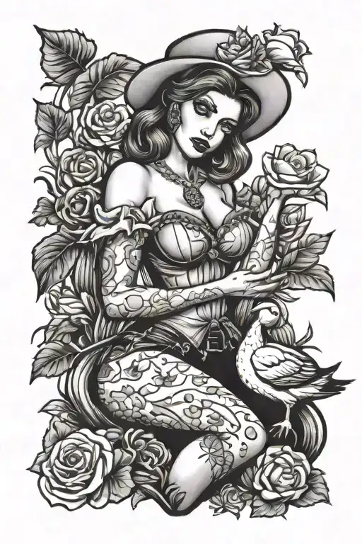 Sexy Country Pinup Girl Holding A Duck