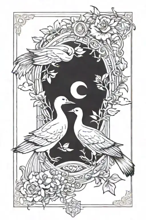 A Lovers Tarot Card Of A Duck And Wolf In Love