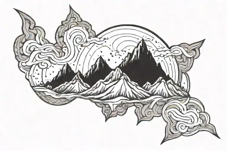 Galaxy Merging With A Mountain Range Silhouette Sitting