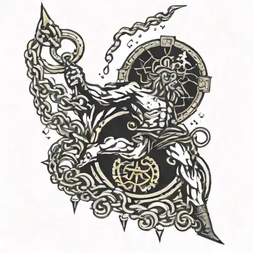 God Striking Lightning Into A Vault Of Gold Coins With A Broken Chain