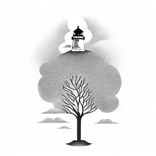 A Girl Standing On A Lighthouse And Life Tree