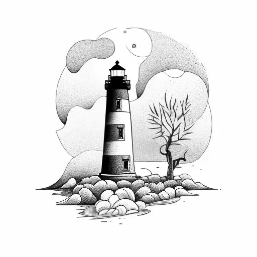 A Girl Standing On A Lighthouse And Life Tree