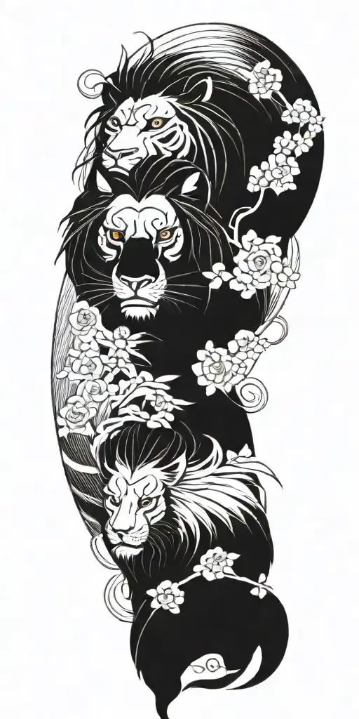 A Tattoo Design Combining Elements Of Itachi Uchiha And A Lion In A Japanese Style