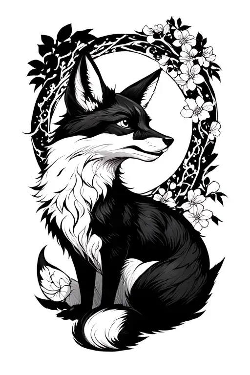 Kitsune With A Fox Against Sakura