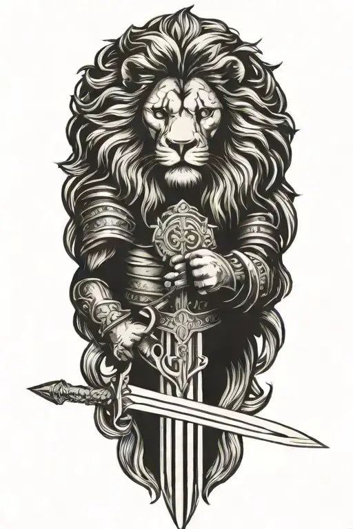 A Warrior Lion With A Sword Symbolizing Strength And Loyalty